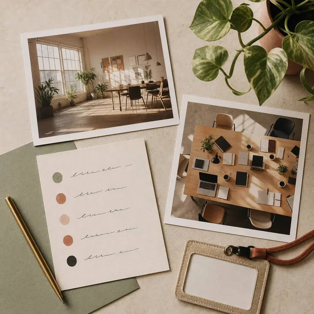 Career vision board with ideal workplace and team imagery