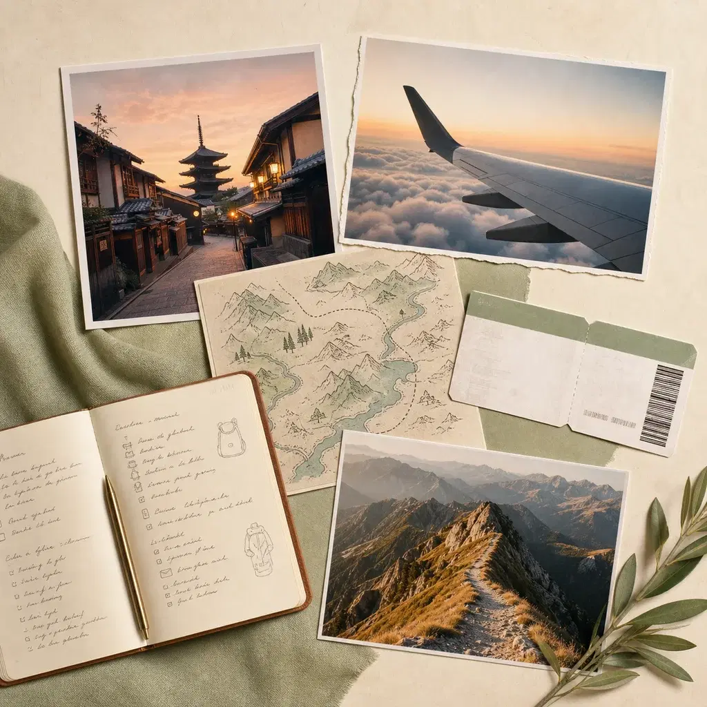Digital vision board grid example with travel goals