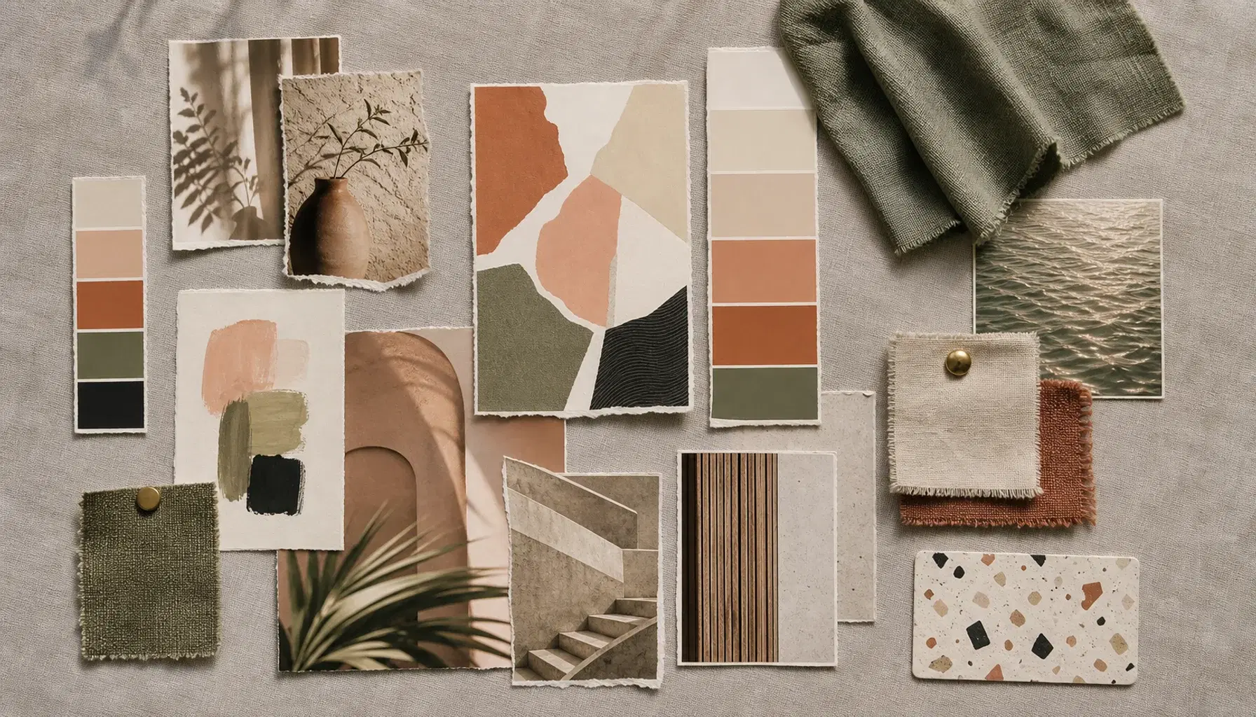Mood board showing aesthetic references and color palette